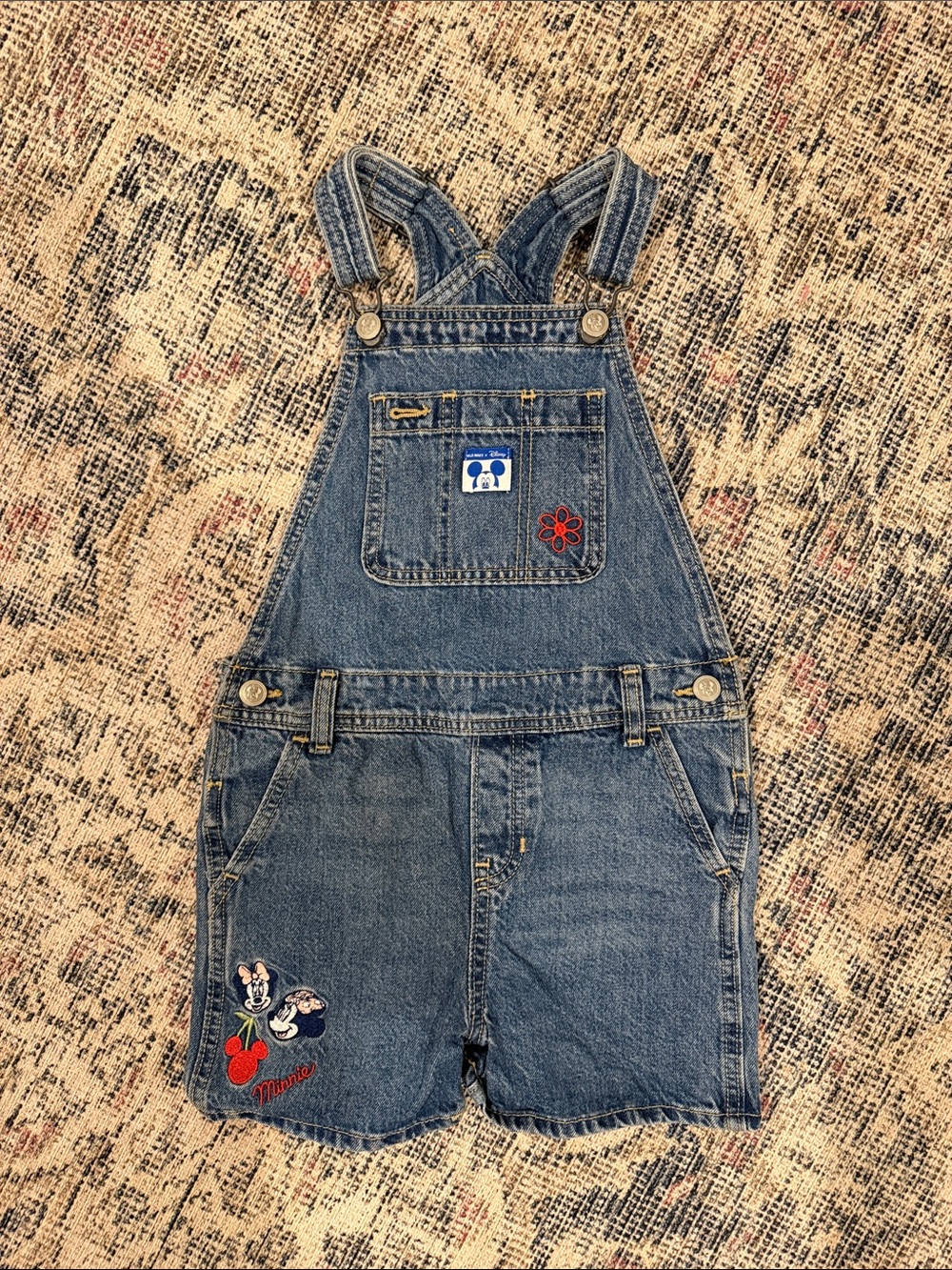 Old Navy Blue Denim Kids Short Overalls with Embroidered Accents